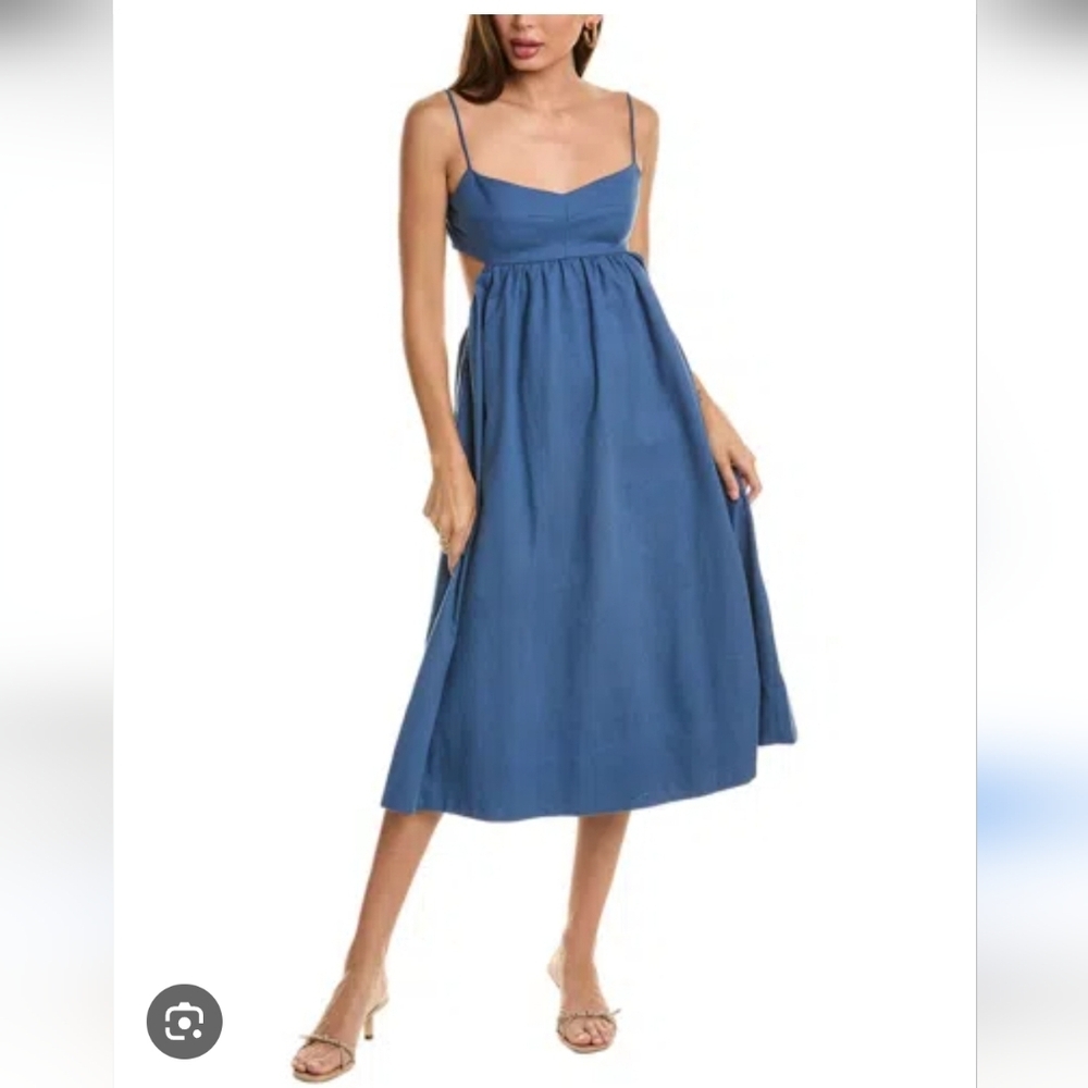Anthropologie o.p.t Havana Dress Midi Blue Linen Cutout Summer Bohemian Beachy L